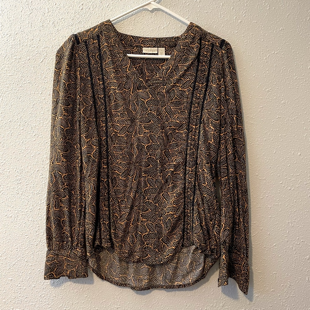 Hinge S Blouse black with yellow floral print